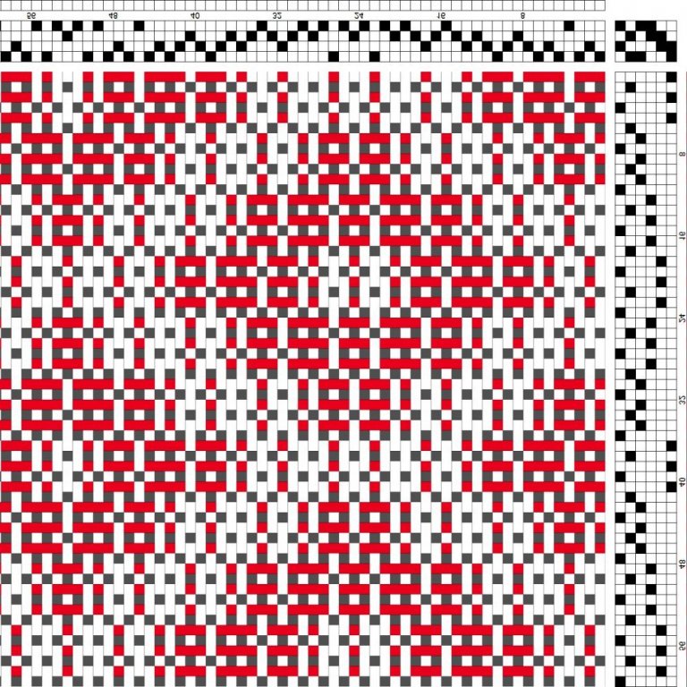 Draft for overshot on 4 shafts and 6 treadles with the use of binding threads.