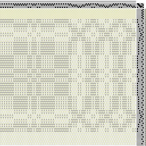 Color draft for halvdrall (overshot) on 4 shafts and 7 treadles.