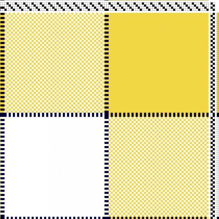 Color draft for checked plain weave curtain fabric.