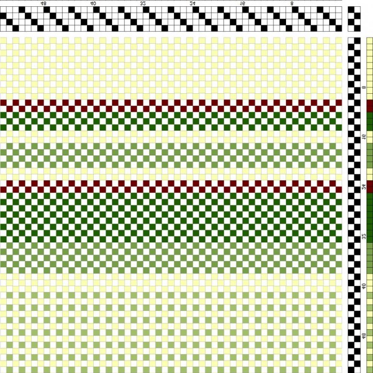 Color draft for plain weave/tabby, with a colored weft..