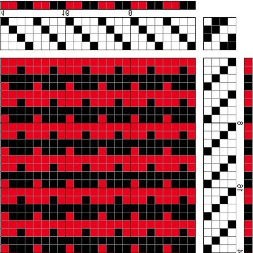 Shadow weave in 2/2 twill, horizontal pattern.