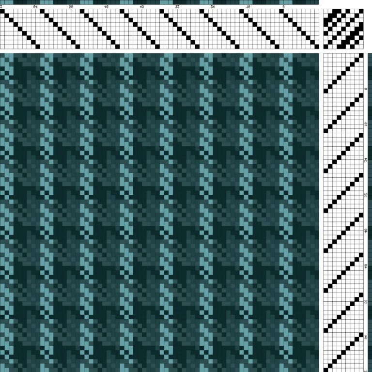 Color draft for twill on 9 shafts and 9 treadles with straight draw threading and treadling.