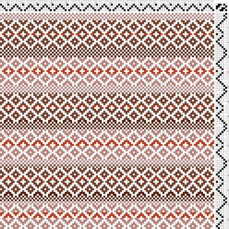 Color draft for rosepath on 4 shafts and 6 treadles.