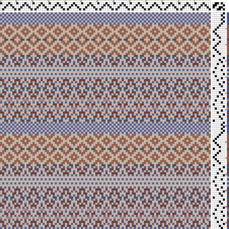 Color draft for rosepath on 4 shafts and 6 treadles.