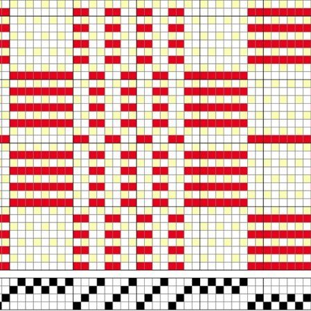 Inndráttarmunstur fyrir tvær salúnrósir og stigmunstur fyrir eina
