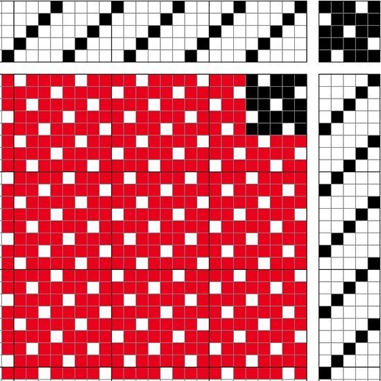 Weft-faced satin on 5 shafts and 5 treadles.