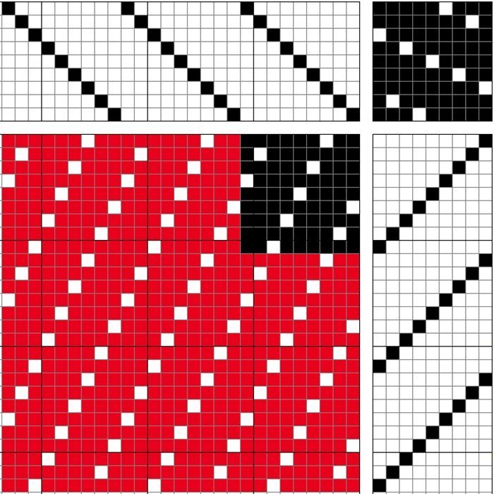 Weft-faced satin on 9 shafts and 9 treadles.