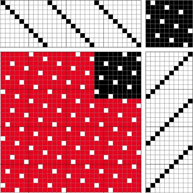 Weft-faced satin on 10 shafts and 10 treadles.