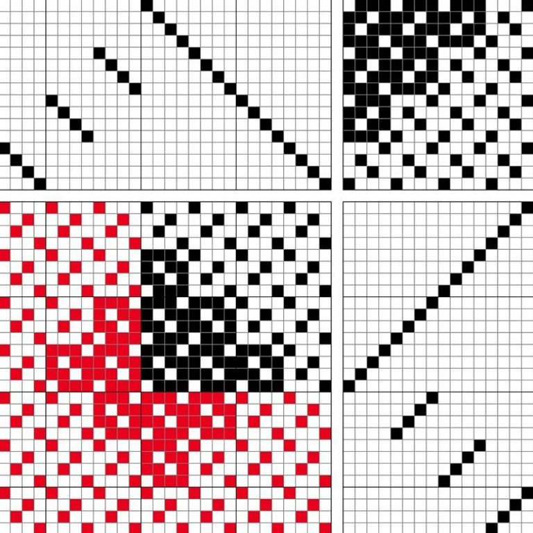 Basic draft for a patterned block-reversed satin on 16 shafts and 16 treadles.