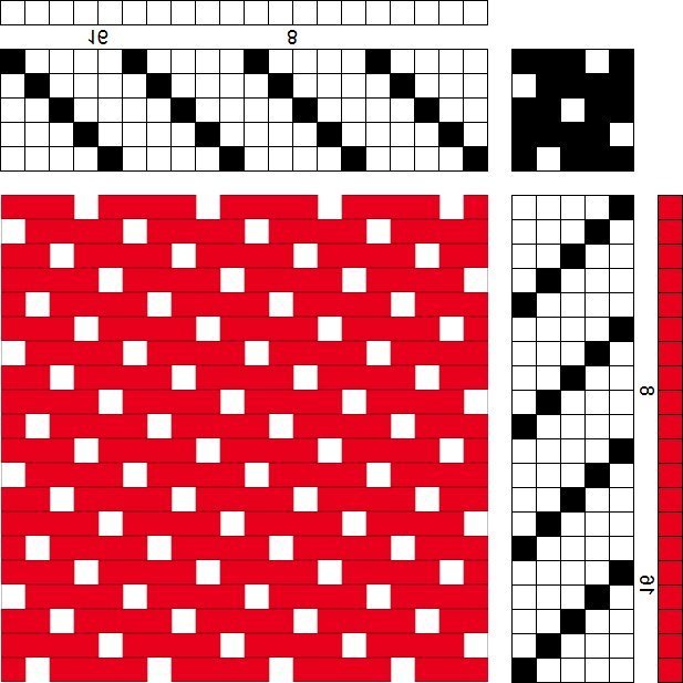 Weft-faced satin on 5 shafts and 5 treadles.