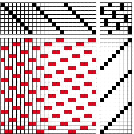 Double warp-faced satin on 8 shafts and 8 treadles.