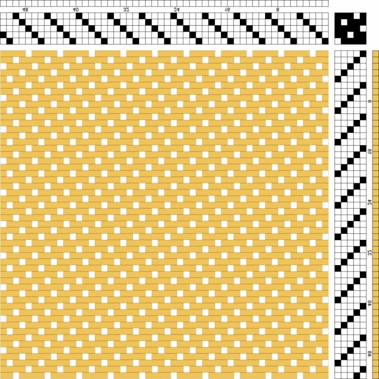 Color draft for weft-faced satin on 5 shafts and 5 treadles.