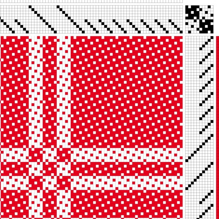 Block-reversed satin on 10 shafts and 10 treadles.