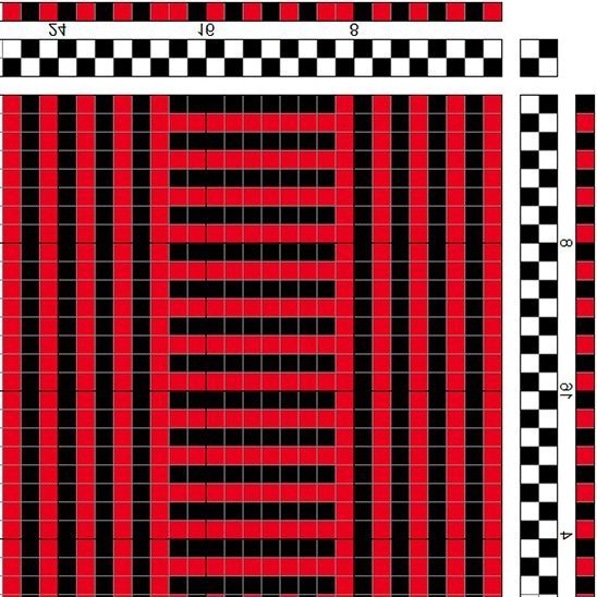 Shadow weave in tabby, alternating between horizontal and vertical.