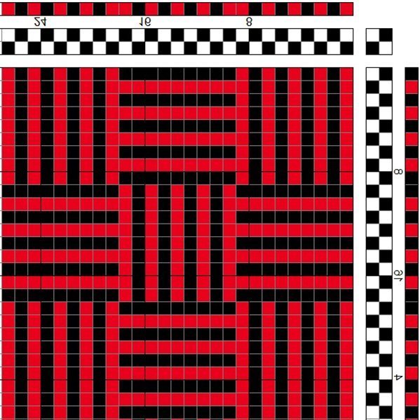 Balanced horizontal and vertical shadow weave in tabby.