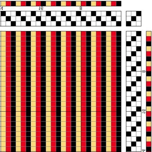 Shadow weave in tabby using 3 alternating colors on 3 shafts and 3 treadles.