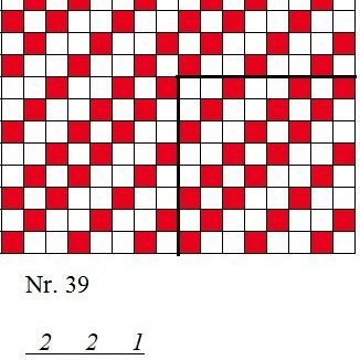 Diagram of a 2/1, 2/1, 1/1 twill.