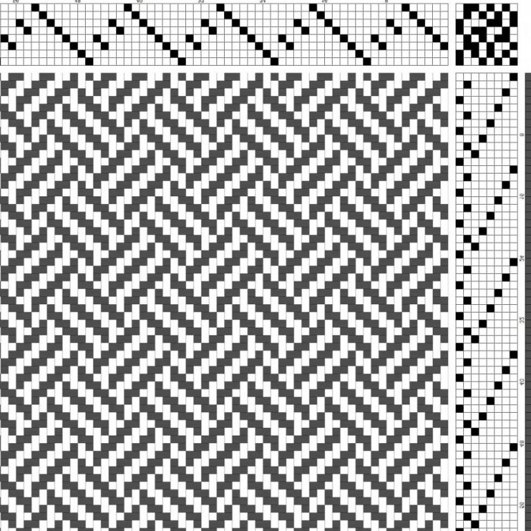 Color draft for braided twill on 8 shafts and 8 treadles.