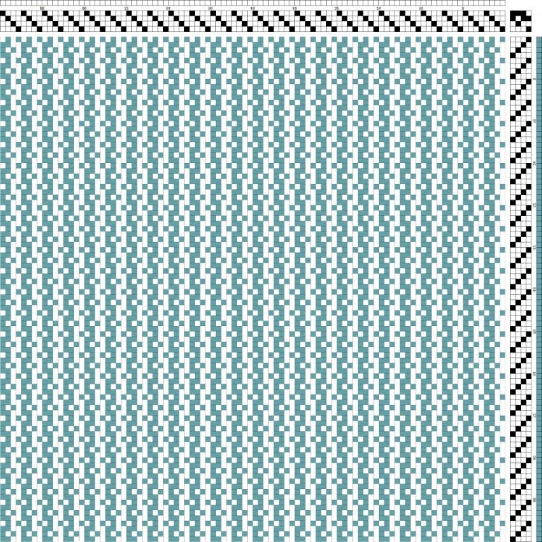 Color draft for twill on 4 shafts and 4 treadles.