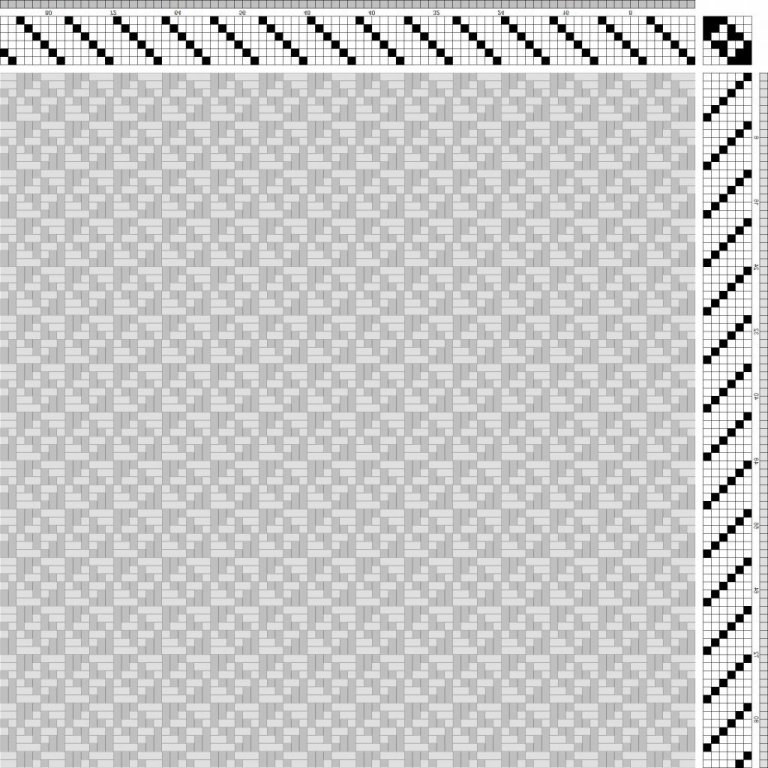 Color draft for twill variation on 6 shafts and 6 treadles.