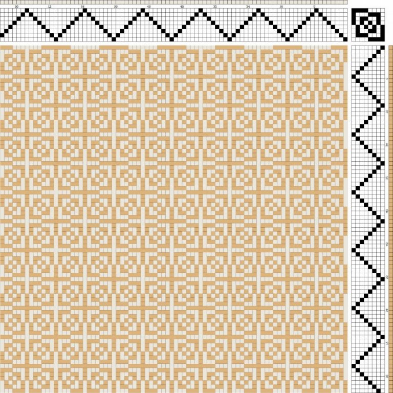 Color draft for twill variation (crepe) on 8 shafts and 8 treadles.