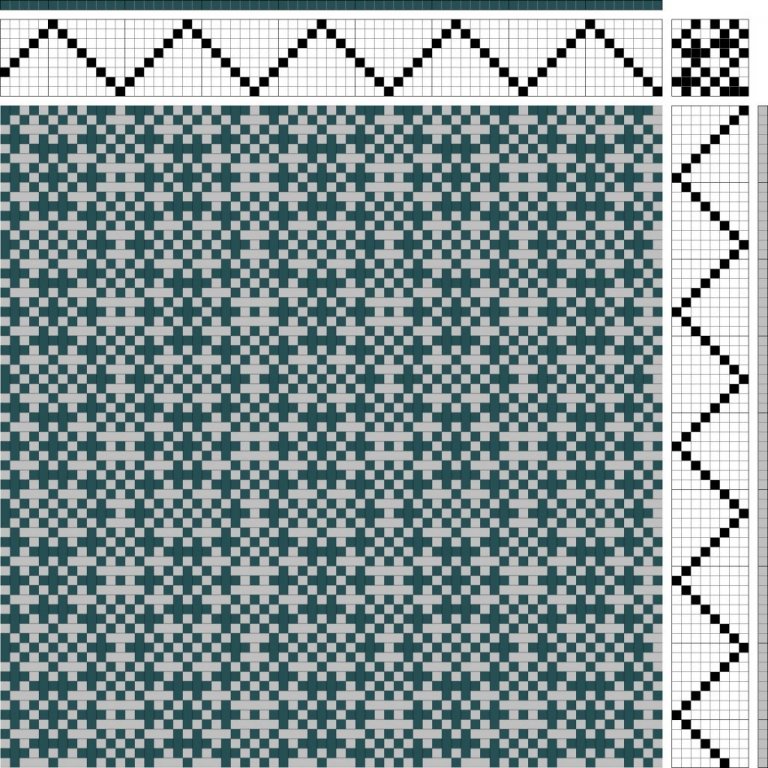 Color draft for twill variation (crepe) on 8 shafts and 8 treadles