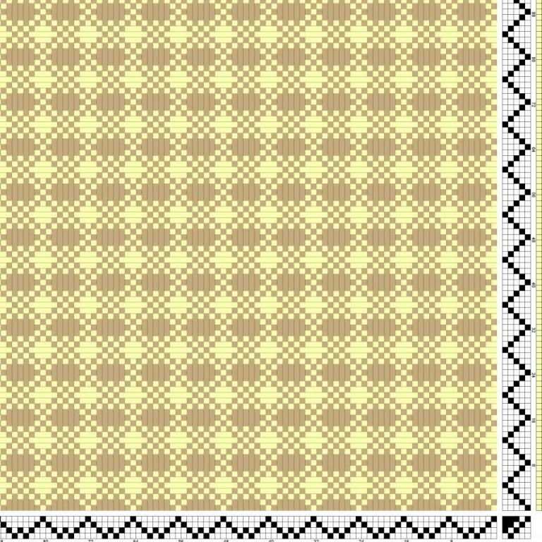 Afbrigði af vöffluvefnaði á fjögur sköft og fimm skammel, ætla í handklæði eða viskustykki. Litaprufa