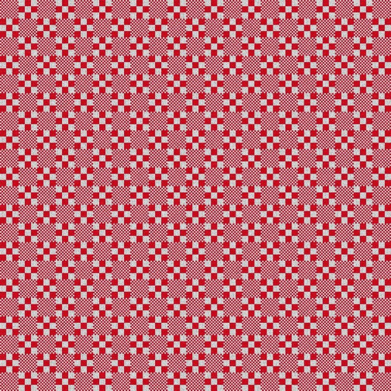 Heildarmynd þar sem sýnt er hvernig bindimunstrið í sprangdregli hér næst á undan kemur út í vefnaði