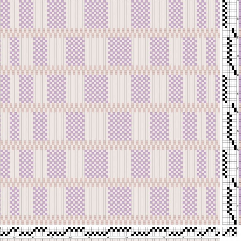 Bindi- og litamunstur af kniplingavefnaði á fjögur sköft og sex skammel