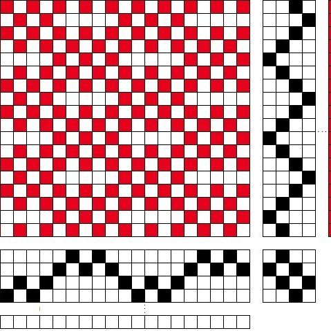 Grunnbindimunstur fyrir sprangdregil á fjögur sköft og fjögur skammel, bindipunktum fækkað
