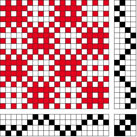 Grunnbindimunstur fyrir kóngulóarvefnaður á fjögur sköft og fjögur skammel