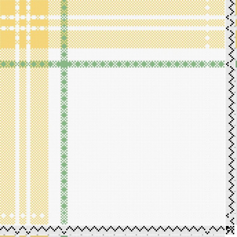 Samsett binding með vöffluvefnaði og einskeftu fléttað saman, á sex sköft og fjögur skammel. Skemmtileg binding í t.d. gardínur eða dúkavef