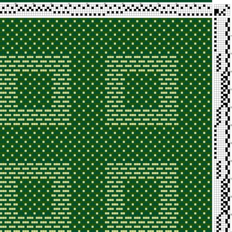 Color draft for self-patterned weave on 5 shafts and 7 treadles.