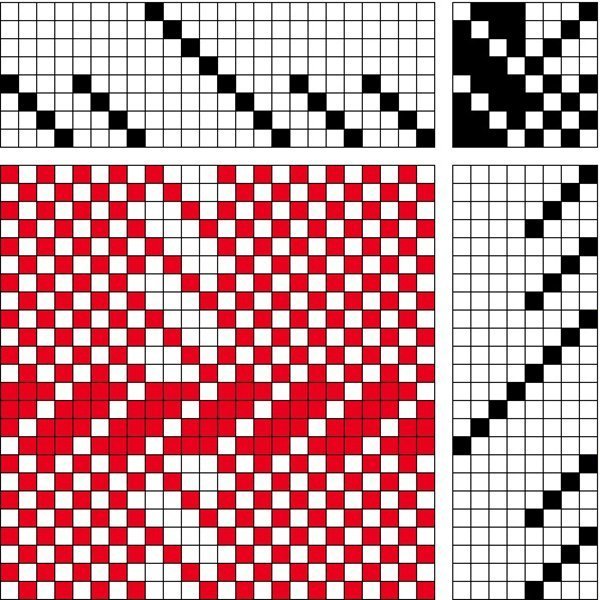 Block-reversed self-patterned weave on 8 shafts and 8 treadles.