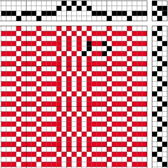 Self-patterned weave on 4 shafts and 3 treadles.