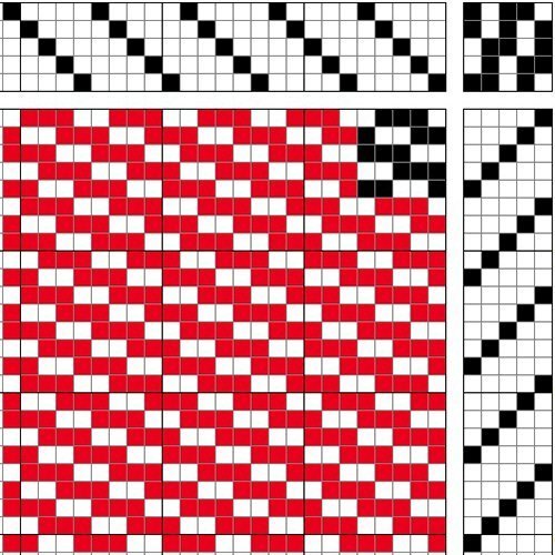 Self-patterned weave, expanded satin, on 5 shafts and 5 treadles.