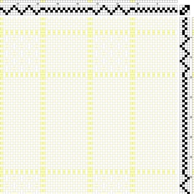 Color draft for self-patterned weave on 4 shafts and 4 treadles. Suitable for curtains.