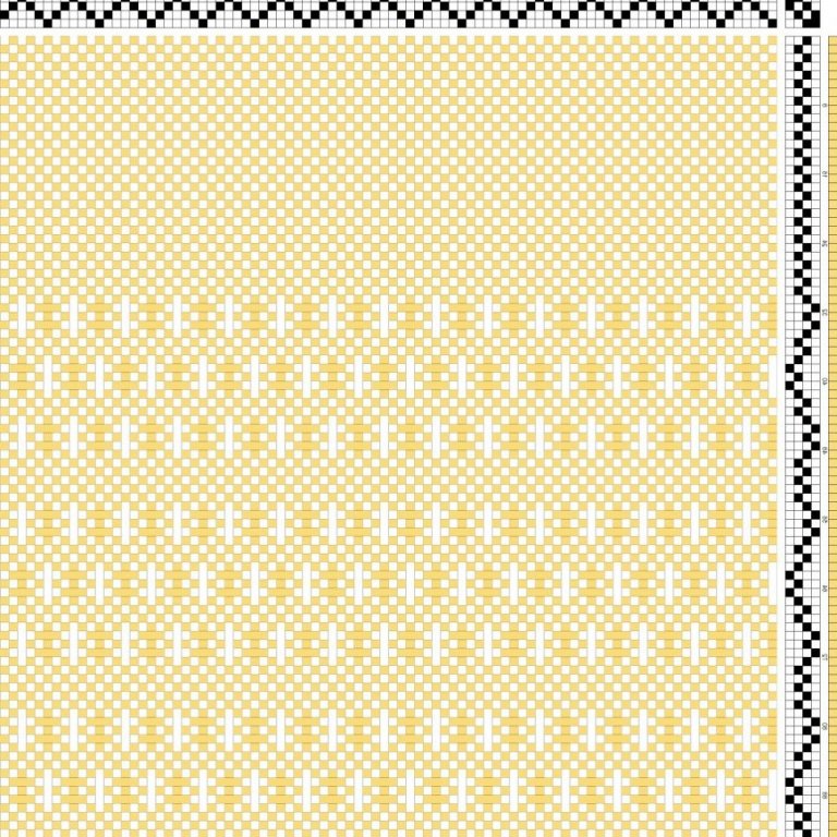 Color draft for self-patterned weave on 4 shafts and 4 treadles. Suitable for curtains.