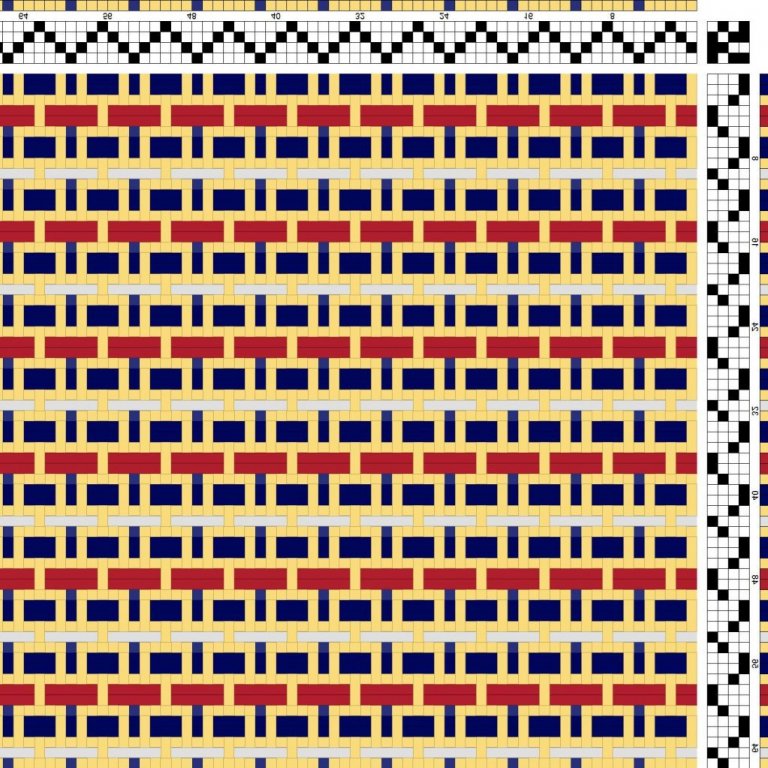Color draft for self-patterned weave on 4 shafts and 4 treadles.