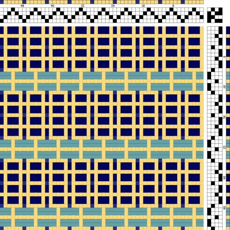Color draft for self-patterned weave on 4 shafts and 4 treadles.