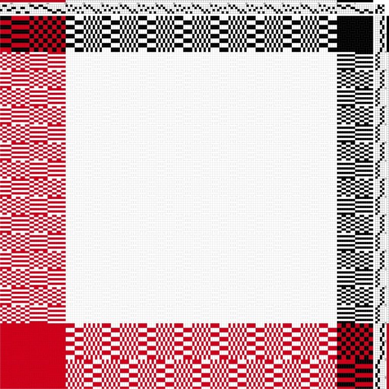 Color draft for self-patterned weave on 4 shafts and 4 treadles. This is a small-patterned structure, suitable for tablecloths.