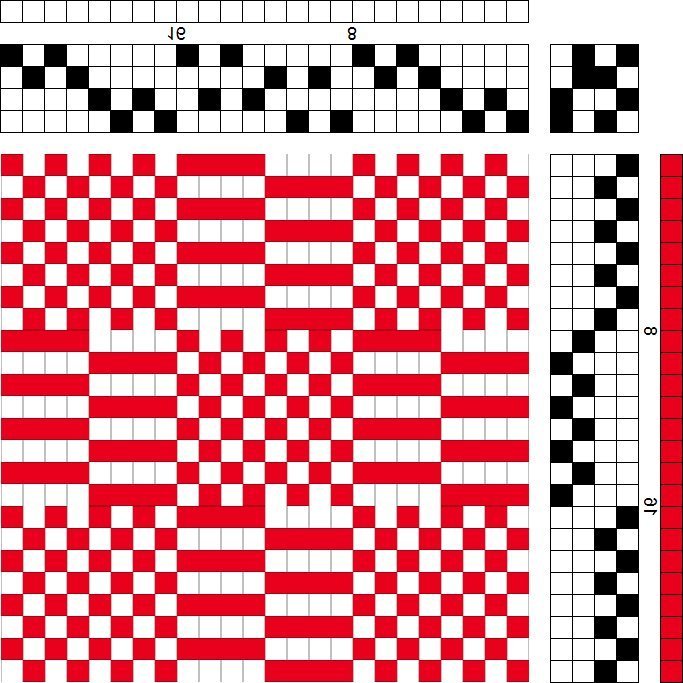 Self-patterned weave on 4 shafts and 4 treadles. Small-patterned structure of tabby and twill.