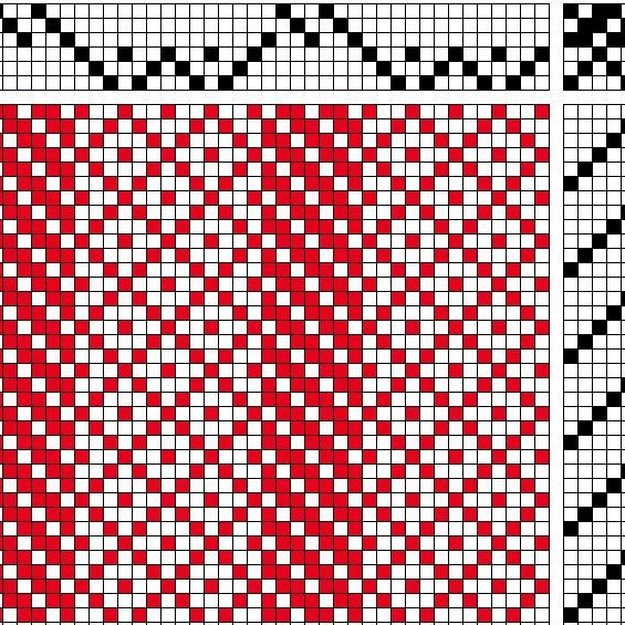 Self-patterned weave on 6 shafts and 6 treadles, with a vertically striped structure and straight treadling.