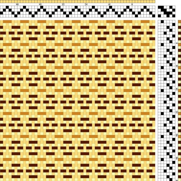 Color draft for self-patterned weave on 4 shafts and 6 treadles.