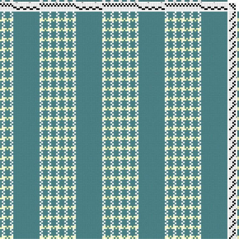 Color draft for self-patterned weave on 4 shafts and 4 treadles.