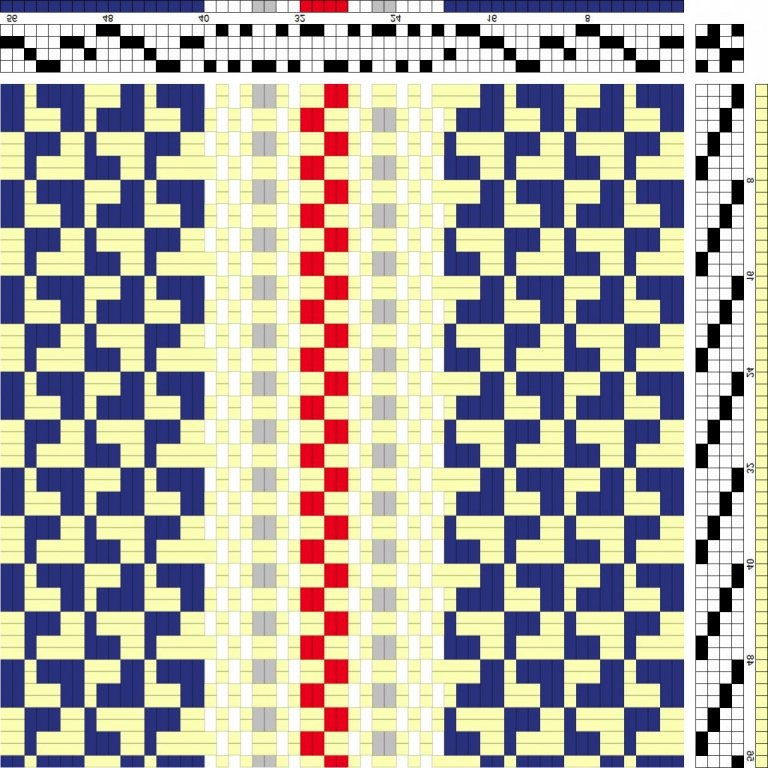 Color draft for self-patterned weave on 4 shafts and 4 treadles.
