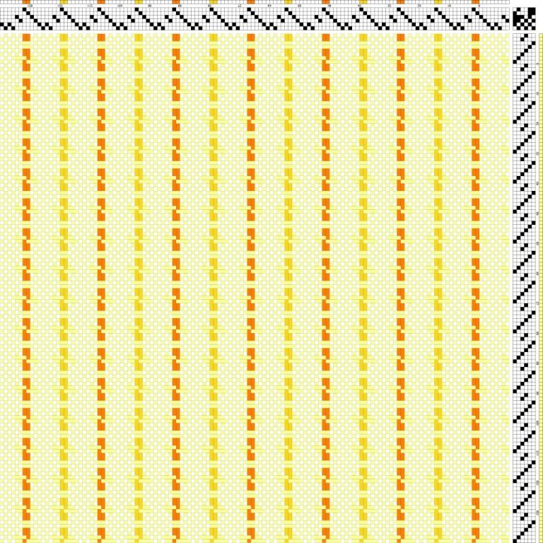 Color draft for self-patterned weave on 6 shafts and 6 treadles.