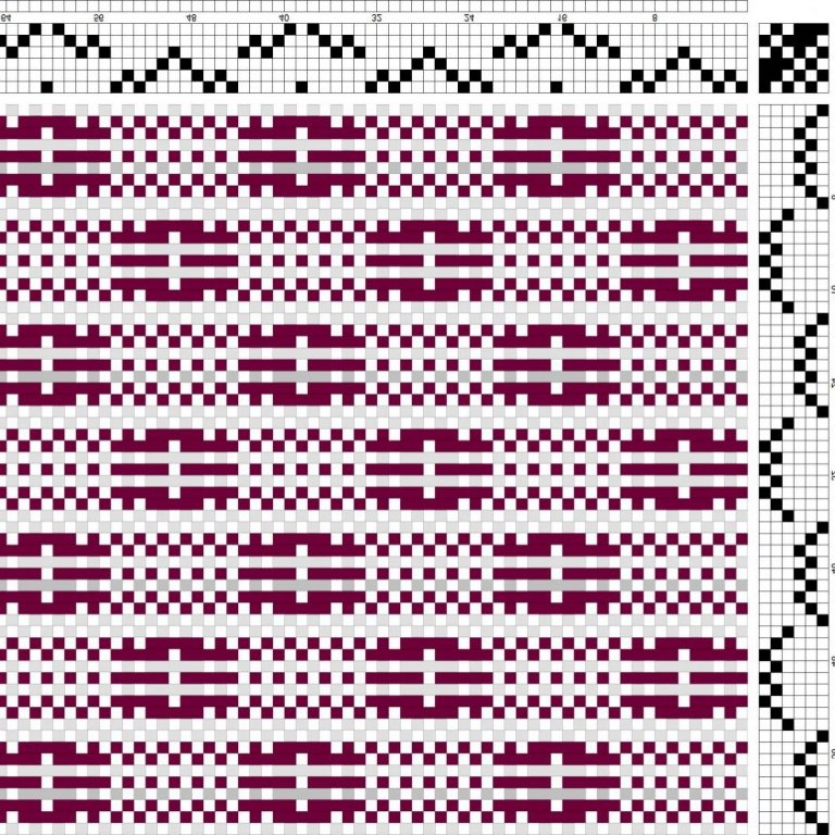 Color draft for self-patterned weave on 6 shafts and 6 treadles.