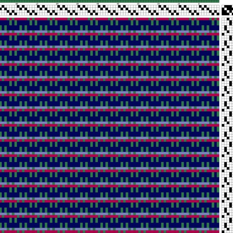 Color draft for self-patterned weave on 4 shafts and 6 treadles.