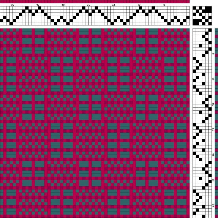 Color draft for self-patterned weave on 6 shafts and 6 treadles.